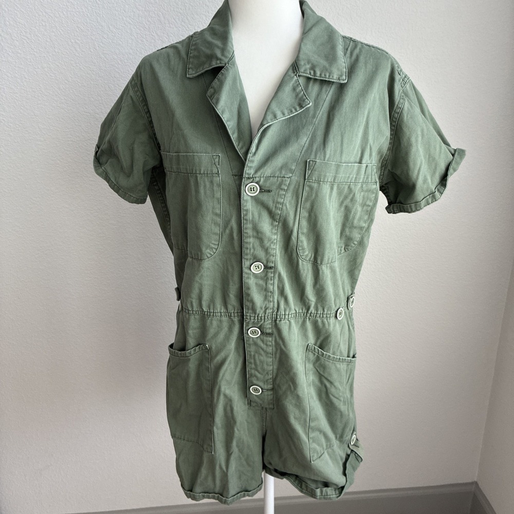 Pistola Parker Short Sleeve Cotton Utility Romper Workwear Green Women's Medium